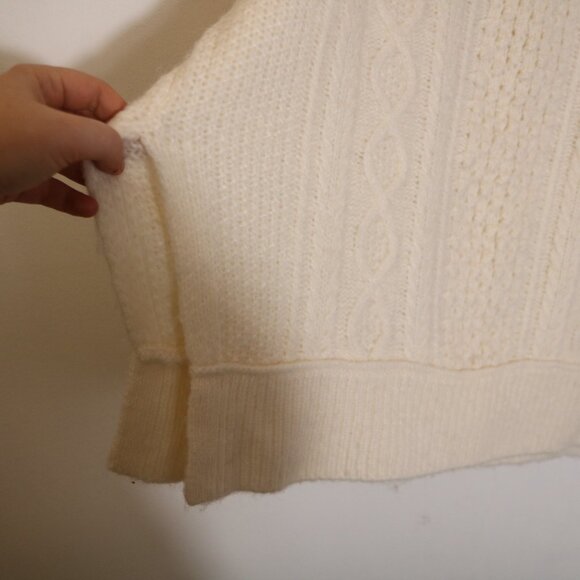 Alex Mill Camil Cable Knit Sweater Large Turtleneck Ivory Fisherman Wool Alpaca - Picture 6 of 7